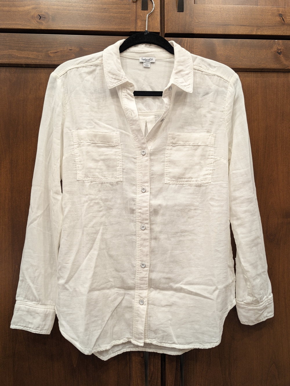 Splendid White Casual Linen-Blend Button-Down Shirt Women's Medium